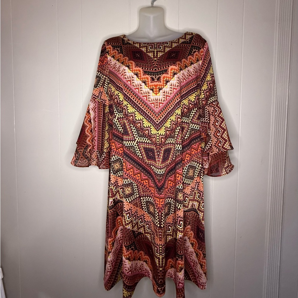 Sandra Darren Multicolor Geometric Midi Dress